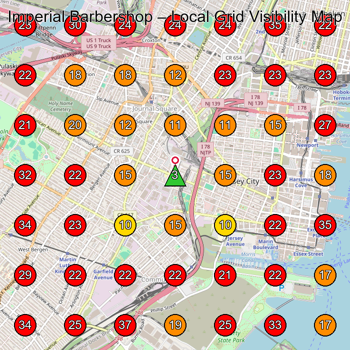 Imperial Barbershop GeoGrid visibility map for Barber Shop in Jersey City